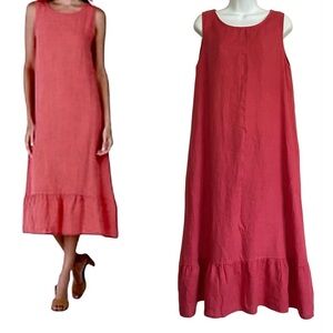 Terzo Millennio Orange Linen Sleeveless Dress Size Medium  Midi Maxi Lagenlook